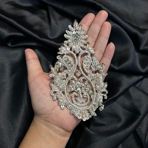 Mohan Shoppe Handwork with Sequins Work Patch/Applique for Dresses Shirts Suits etc. Pack of 1 Piece (Water Gold) - Image 2