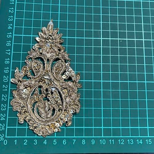 Mohan Shoppe Handwork with Sequins Work Patch/Applique for Dresses Shirts Suits etc. Pack of 1 Piece (Water Gold) - Image 3