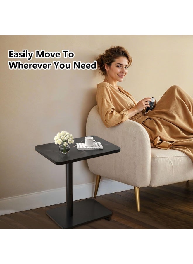 XiuWoo C Shaped End Table with Wheels,Side Table That Slides Under Couch,Side Tray Table for Sofa,C Side Table for Small Space Couch,Living Room,Bedroom,Black - Image 4