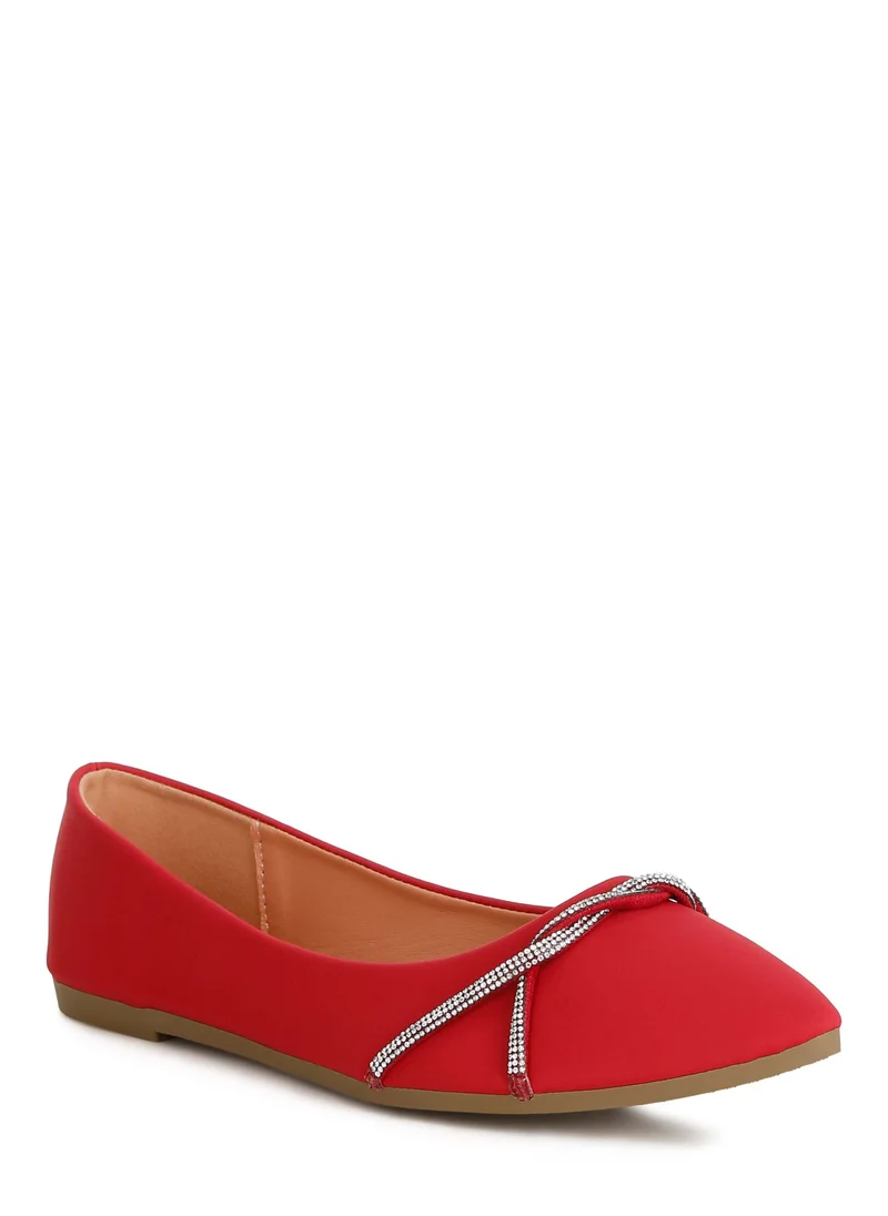 London Rag Rhinestone Faux Leather Ballerinas in Red