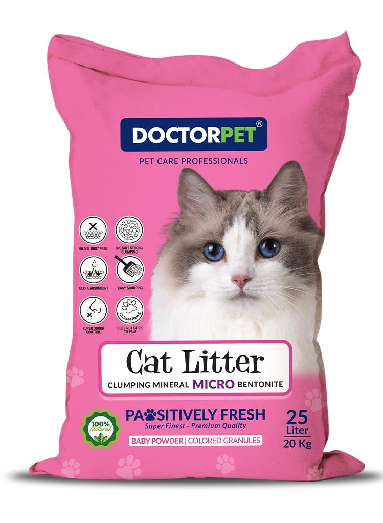 DOCTERPET Doctor Pet Cat Litter Baby Powder 25L – 100% Natural Clumping Bentonite,Scented, Ultra Absorbent,Easy Scooping, Dust-Free, Odor Control, Easy Scooping, Hypoallergenic & Non-Stick Paw Formula - Image 1
