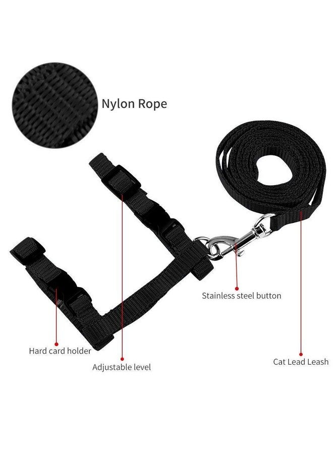طقم حزام مقود للقطط - حزام مقود من النايلون قابل للتعديل مع مجموعة حزام للمشي مع الحيوانات الأليفة الصغيرة - سادة (أسود) - Image 4