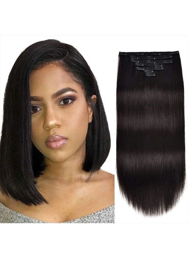 JIAMEISI - Clip In Extensions Human Hair,Double Weft Remy Hair 70g 7pcs Silky Straight 12 Inches Human Hair Clip In Extensions #1B Natural Black Clip in Hair Extensions - Image 1