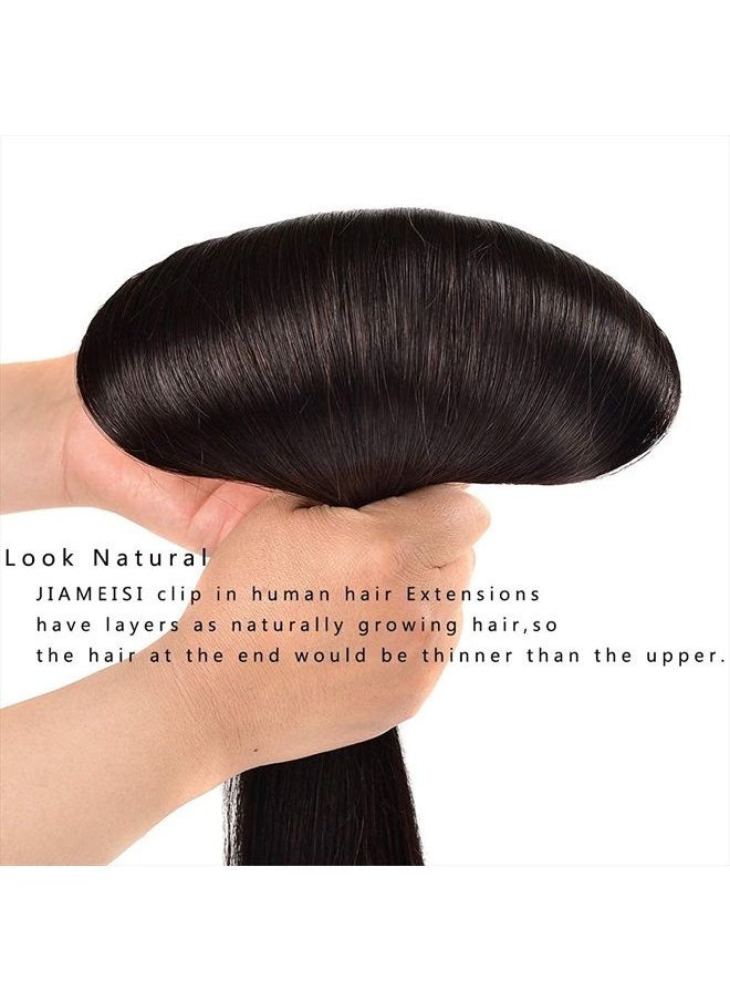 JIAMEISI - Clip In Extensions Human Hair,Double Weft Remy Hair 70g 7pcs Silky Straight 12 Inches Human Hair Clip In Extensions #1B Natural Black Clip in Hair Extensions - Image 1