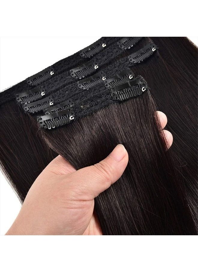 JIAMEISI - Clip In Extensions Human Hair,Double Weft Remy Hair 70g 7pcs Silky Straight 12 Inches Human Hair Clip In Extensions #1B Natural Black Clip in Hair Extensions - Image 1