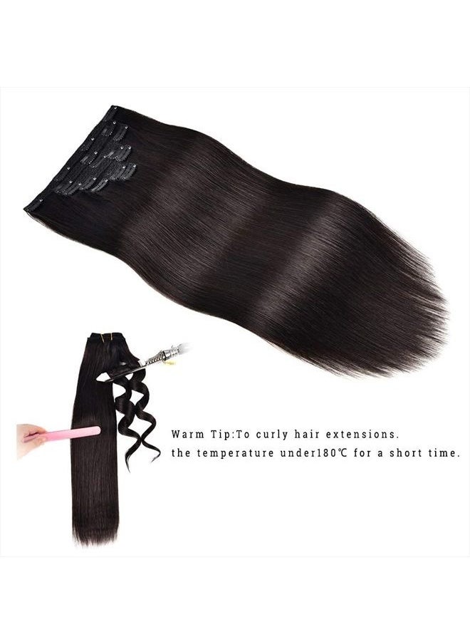 JIAMEISI - Clip In Extensions Human Hair,Double Weft Remy Hair 70g 7pcs Silky Straight 12 Inches Human Hair Clip In Extensions #1B Natural Black Clip in Hair Extensions - Image 1