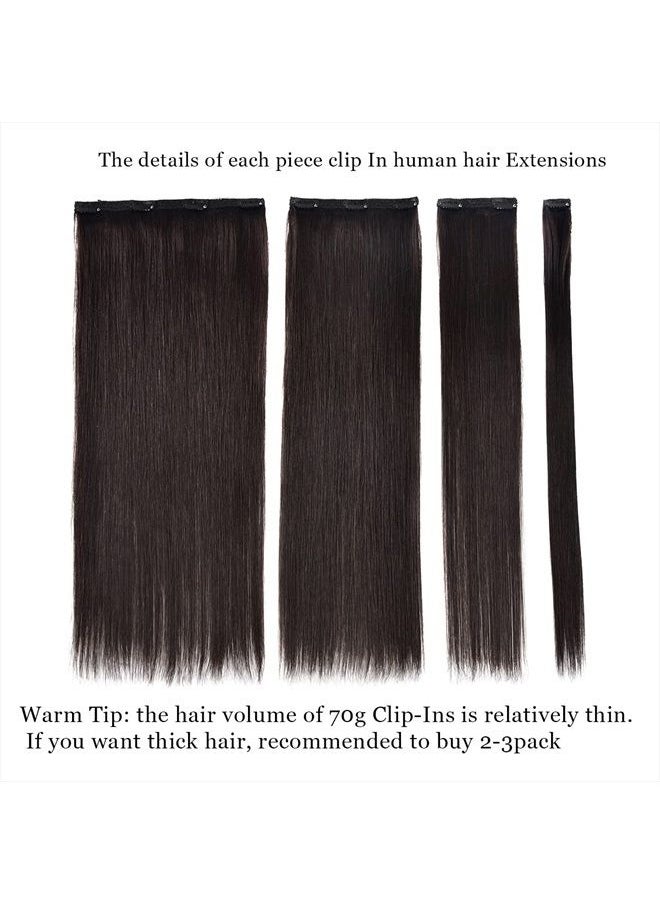 JIAMEISI - Clip In Extensions Human Hair,Double Weft Remy Hair 70g 7pcs Silky Straight 12 Inches Human Hair Clip In Extensions #1B Natural Black Clip in Hair Extensions - Image 1