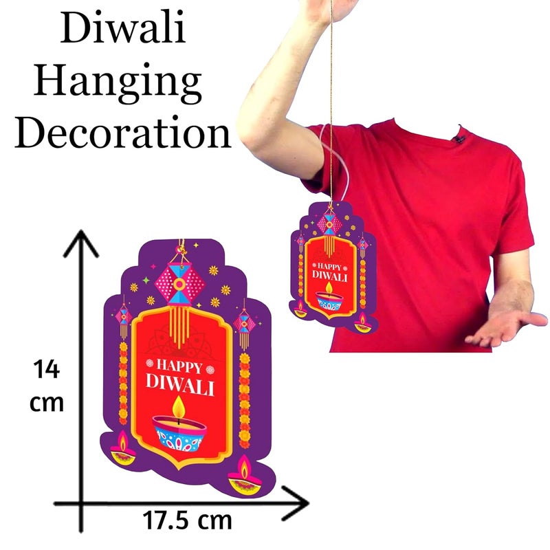 TOYXE Happy Diwali Paper Card Deepak Printed Hanging Decoration Purple Red Set of 10 Pcs | Diwali Decoration items for Offices, Home, Indoor or Outdoor Decoration - Image 3
