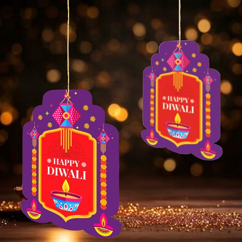 TOYXE Happy Diwali Paper Card Deepak Printed Hanging Decoration Purple Red Set of 10 Pcs | Diwali Decoration items for Offices, Home, Indoor or Outdoor Decoration - Image 4