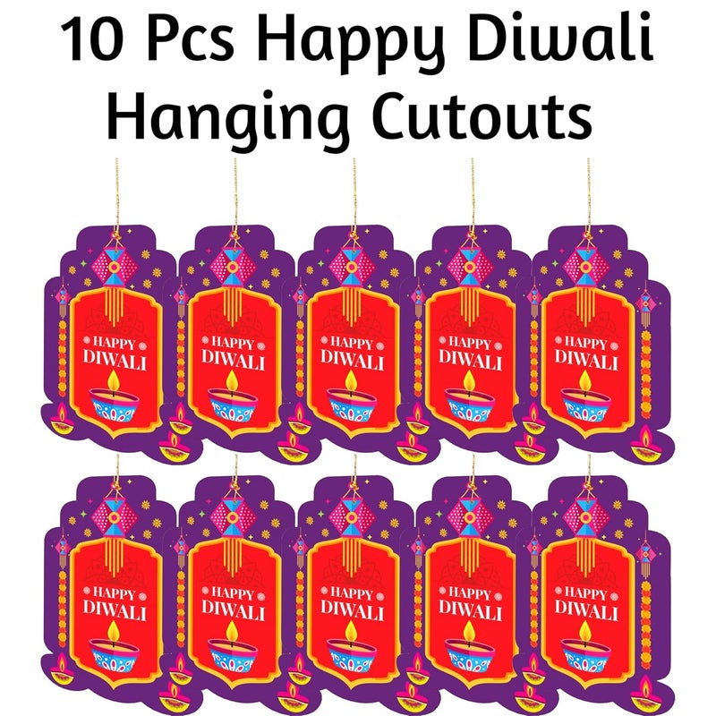 TOYXE Happy Diwali Paper Card Deepak Printed Hanging Decoration Purple Red Set of 10 Pcs | Diwali Decoration items for Offices, Home, Indoor or Outdoor Decoration - Image 2