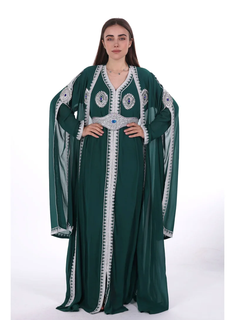 AL BENT AL SHARQIEH emboidered chiffon kaftan dress