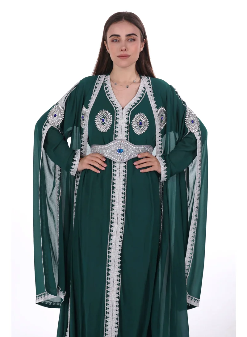 AL BENT AL SHARQIEH emboidered chiffon kaftan dress