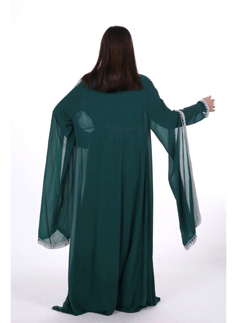 AL BENT AL SHARQIEH dark green emboidered chiffon kaftan dress for Women | Best Price UAE