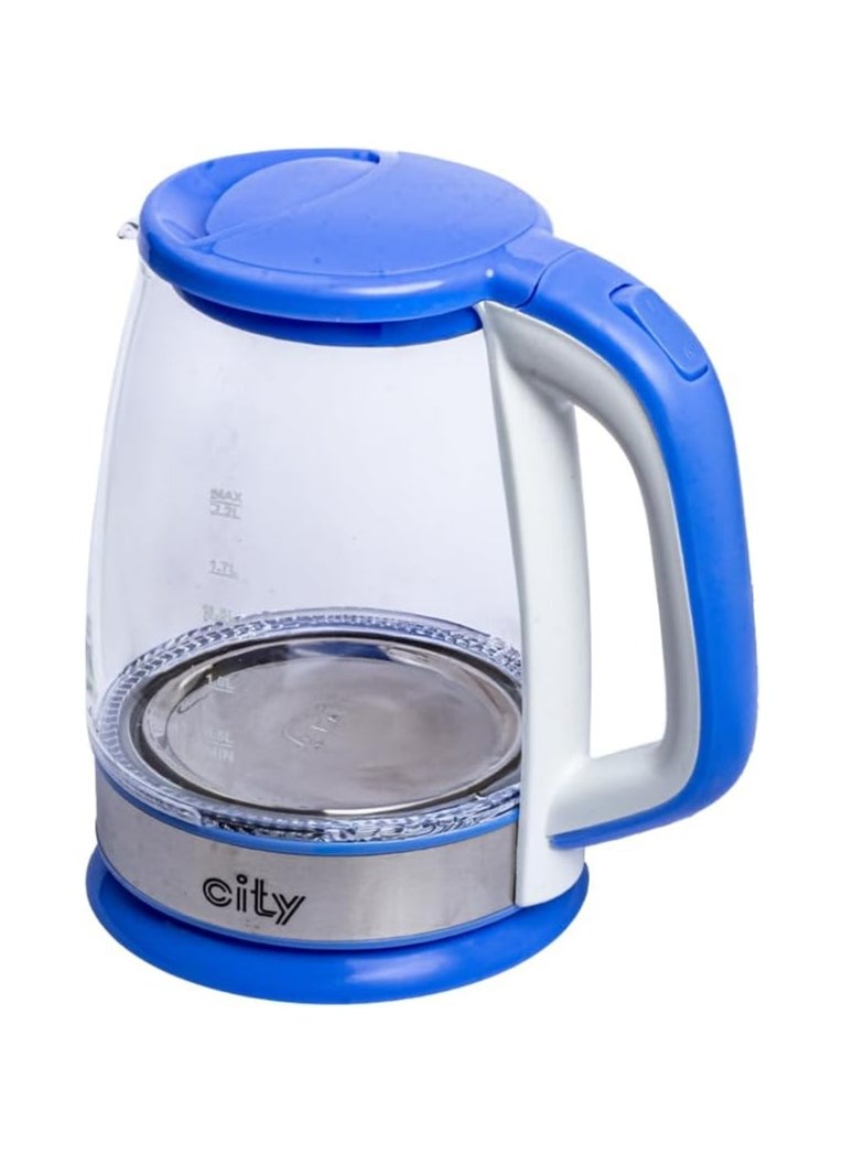 City City 2.2L Glass Electric Kettle, Blue, T130137Z-001  - Image 1