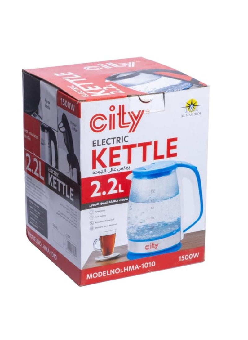City City 2.2L Glass Electric Kettle, Blue, T130137Z-001  - Image 3