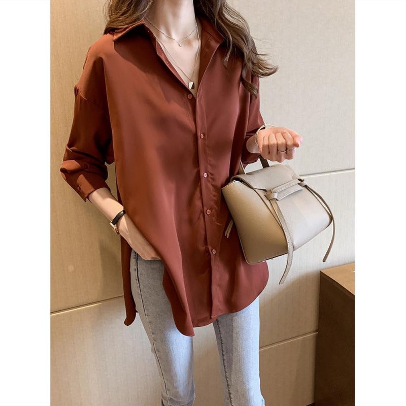 Shirt Women'S Long-Sleeved Autumn New Chubby Girl Plus Size Design Sense Niche Top All-Match Chiffon Casual Shirt - Image 4
