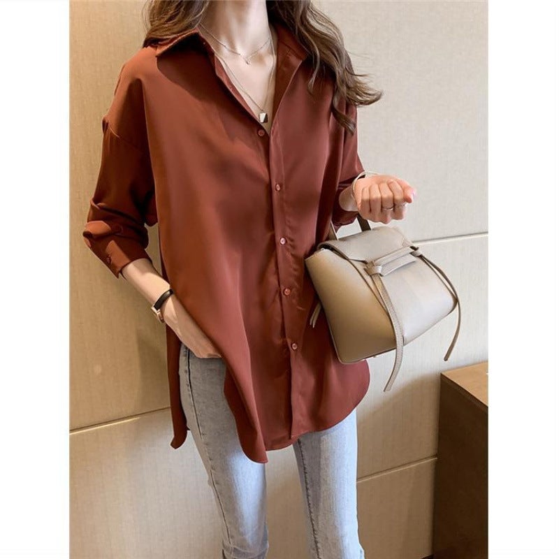 Shirt Women'S Long-Sleeved Autumn New Chubby Girl Plus Size Design Sense Niche Top All-Match Chiffon Casual Shirt - Image 1
