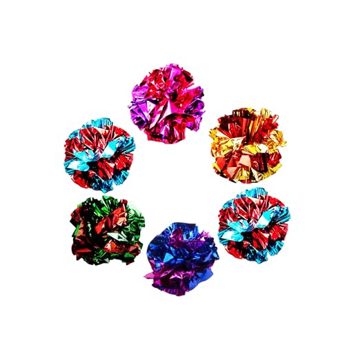 SunGrow Cat Crinkle Balls Shiny Mylar Crinkler StressRelief Toy for Kittens Interactive Engaging Keeps Grownup Cats Active Encourages Multicat Play Provides Endless Entertainment 6 Pcs - Image 1
