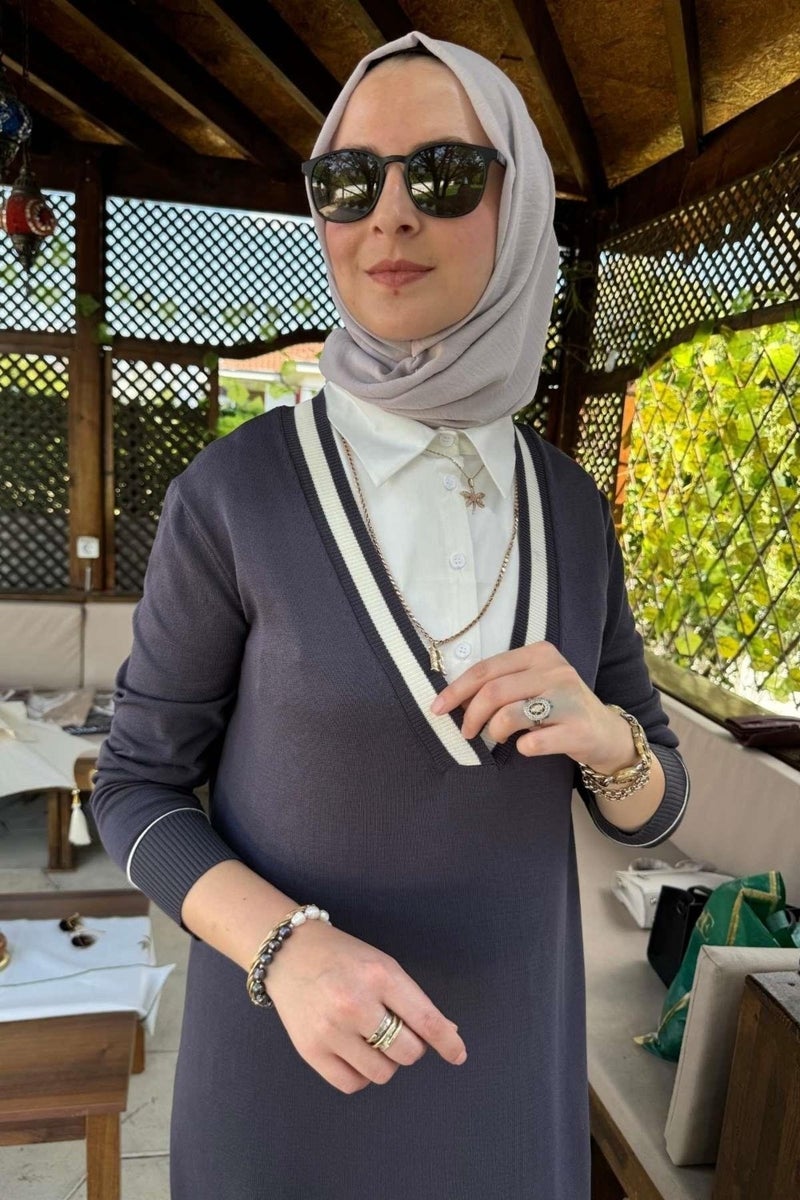 Rabia Şamlı September Shirt Knit Dress Anthracite - Image 2