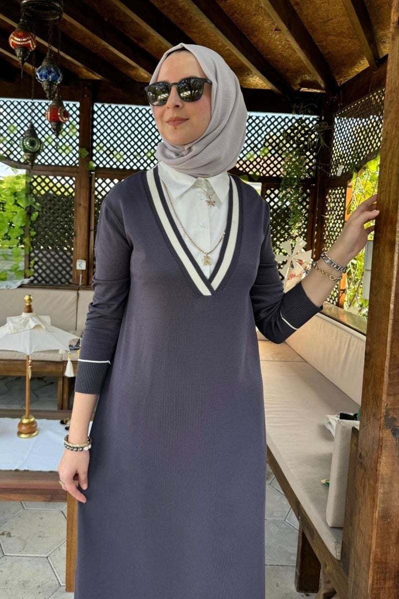 Rabia Şamlı September Shirt Knit Dress Anthracite - Image 3