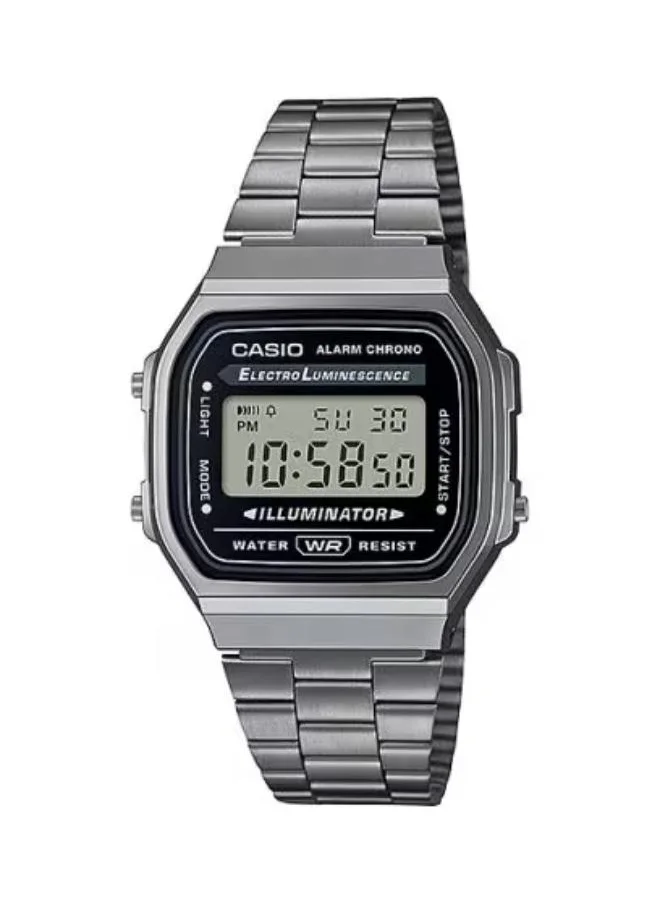 CASIO Unisex Digital Display Watch With Grey Stainless Steel Strap - A168WGG-1ADF