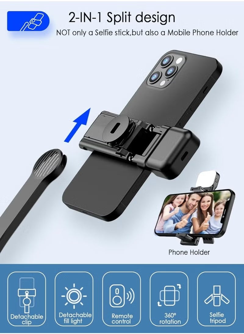 42" Extendable Phone Selfie Tripod with Fill Light, includes Phone Holder and Detachable Remote, 360° Rotatable Design, All-in-One Expandable Tripod Stand for Mobile Phones, Ideal for Travel Selfies, Videos, and Vlogging