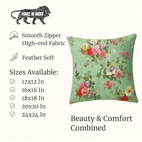 AMAZE ATTIRES Jute Cushion Cover 20x20 Inch – Set of 2 Decorative Throw Pillow Covers for Sofa, Couch or Bed – Designer Printed Square Cushion Covers – Home Décor(Green) - Image 2