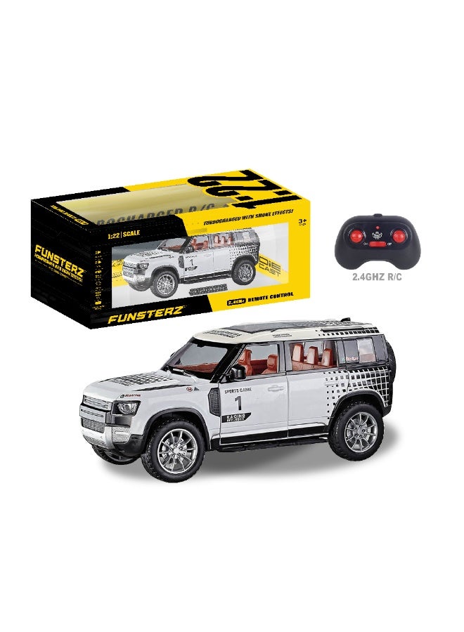 Funsterz 1:22 RC Land Rover Defender with Spray Mist & LED Lights – Full-Function Remote Control Alloy Car for Kids, Realistic Exhaust Effect, Rechargeable Off-Road Vehicle (6+ Years) - Image 1