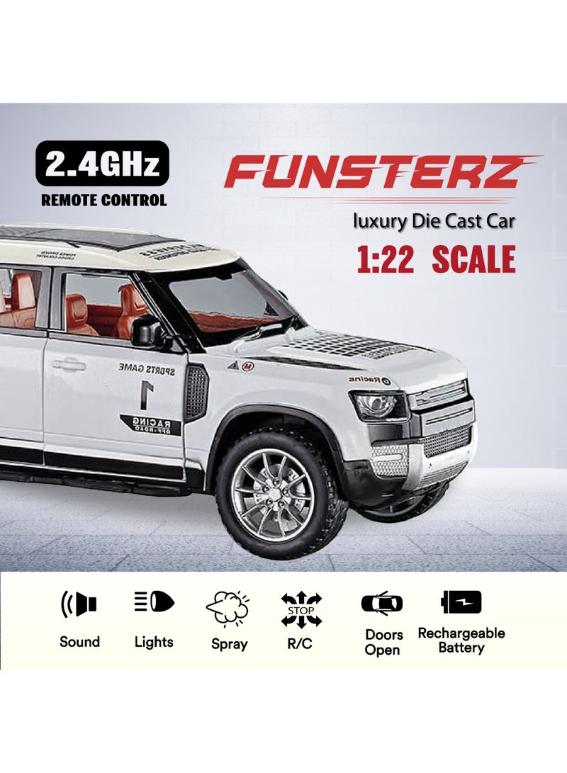 Funsterz 1:22 RC Land Rover Defender with Spray Mist & LED Lights – Full-Function Remote Control Alloy Car for Kids, Realistic Exhaust Effect, Rechargeable Off-Road Vehicle (6+ Years) - Image 3