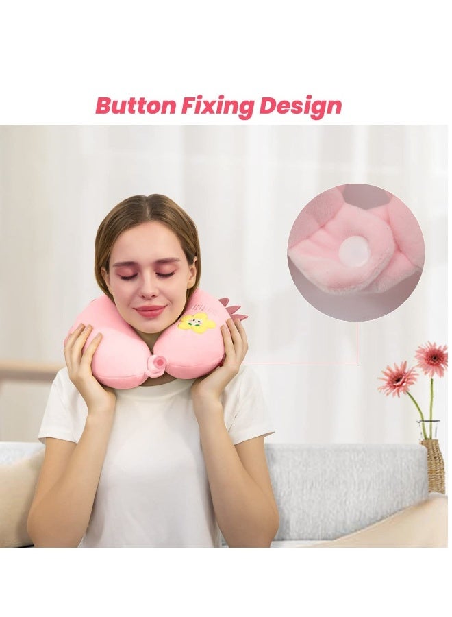 SYOSI U-Shaped Memory Foam Travel Pillow, Neck Support Pillow, Comfortable Cartoon Neck Cushion for Traveling, Headrest Airplane Pillow for Adults, Kids (Pink) - Image 4