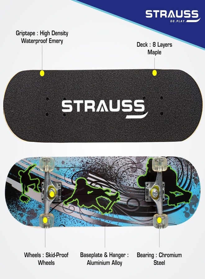Strauss Bronx BT Lightweight Skateboard with Unique Graphics|31 X 8 Inches with 8 Layer Maple Deck with High Density & Non-Slip Waterproof Grip Tape|2 inch PU Wheels|Suitable for 8 Years and Above - Image 2