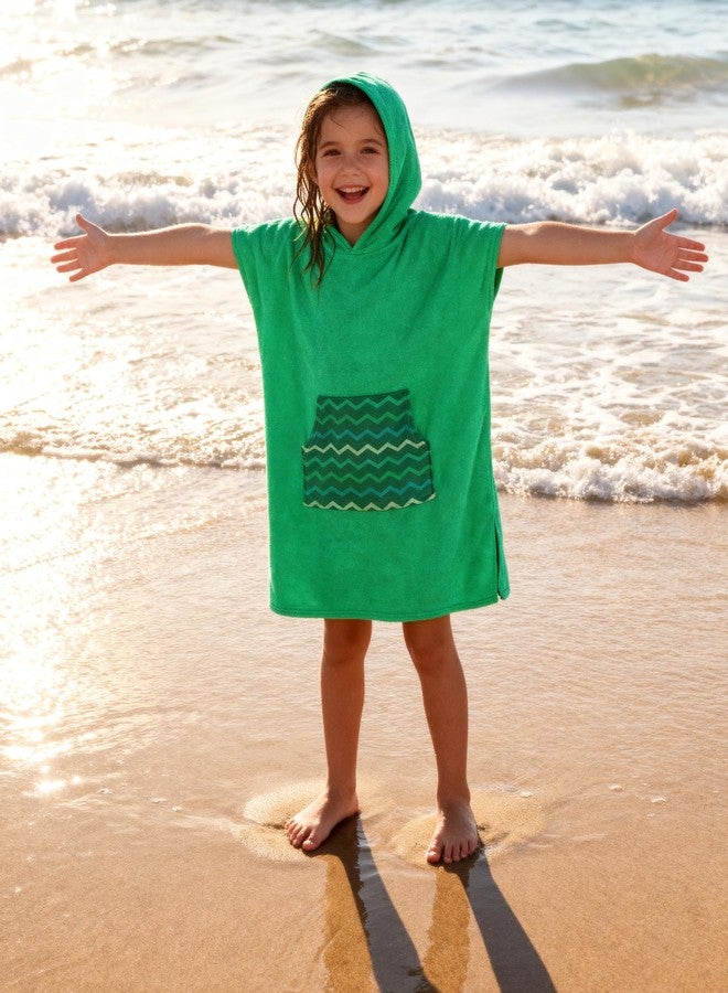 MissShorthair Towel Poncho for Kids, Hooded Beach Towel for Girl&Boy, Surf Poncho Swim Changing Robe Microfiber Bath Towel 3-6 Years Green - Image 4