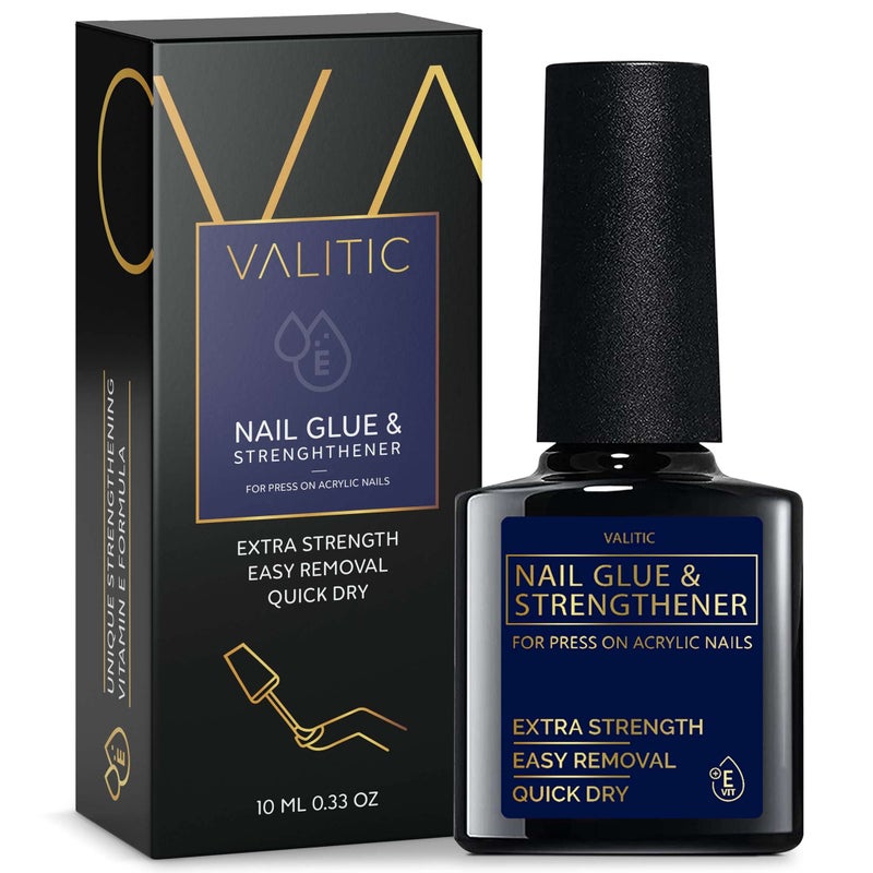 Valitic Strong Nail Glue and Strengthener  Quick Dry Brush On Gel for Long Lasting Nails  Adhesive Bond for False Nails  Strengthener for Nail Tips  1 PACK