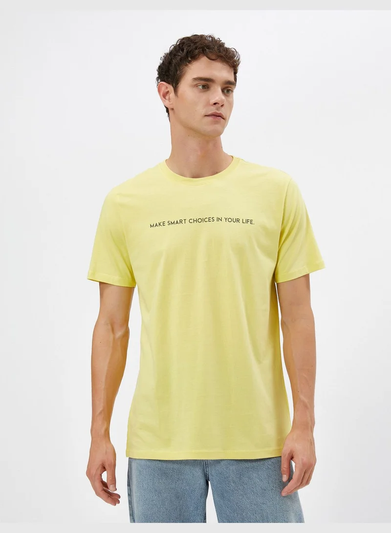 KOTON Slogan Printed Crew Neck Short Sleeve Cotton T-Shirt