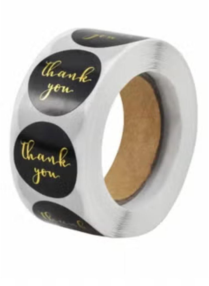 Thank You Stickers, 500PCS Round Stickers Roll with Gold Foil, Self Adhesive Gift Packaging for Handmade Goods, DIY, Sealing Bag (Black) - Image 1