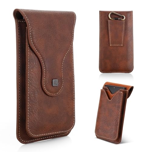PULOKA -Multifunctional Phone Pouch - Vegan Leather - Portable Travel Holster Bag with Waist Belt - Carry Phones Upto 6", Cards, Cash - for Outdoor Sports, Hiking, Cycling, Travelling - Brown - Image 1