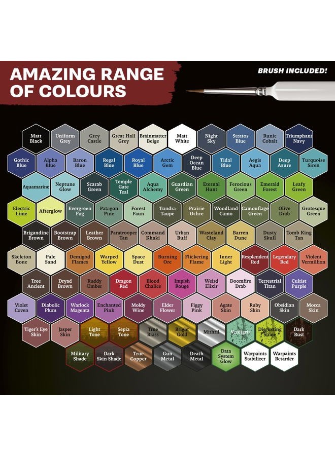 The Army Painter Warpaints Fanatic: Wargamers Paint Set, 102 x 18 ml Acrylic Paints: 86 Acrylic Colours, 6 Metallics, 4 Washes, 6 Effects and 1 FREE Basecoating brush and 1 FREE Dragon Miniature - Image 2