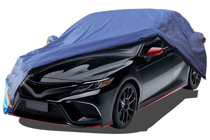 Car Cover Waterproof All Weather 6 Layers Outdoor Full Exterior Cover Rain Sun UV Snowproof Protection with Zipper Cotton Mirror Pocket for Toyota Camry