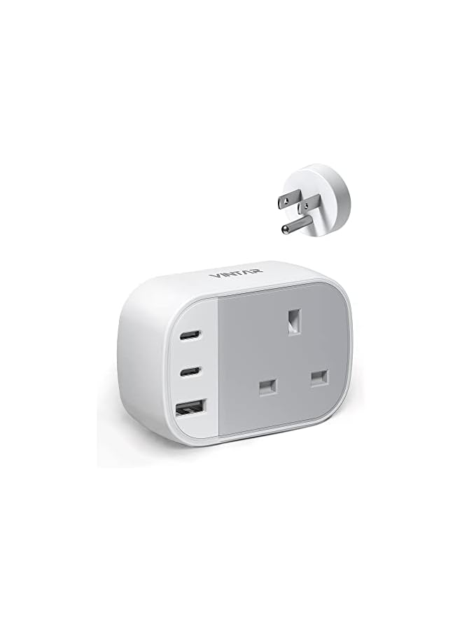 VINTAR محول فينتار من المملكة المتحدة إلى الولايات المتحدة، محول سفر أمريكي مع 2 منفذ USB C و 1 منفذ USB A، محول من المملكة المتحدة إلى الولايات المتحدة، محول أمريكي من المملكة المتحدة إلى الولايات المتحدة للولايات المتحدة والمكسيك وكندا وتايلاند والمزيد (النوع B)، 1 عبوة - Image 2