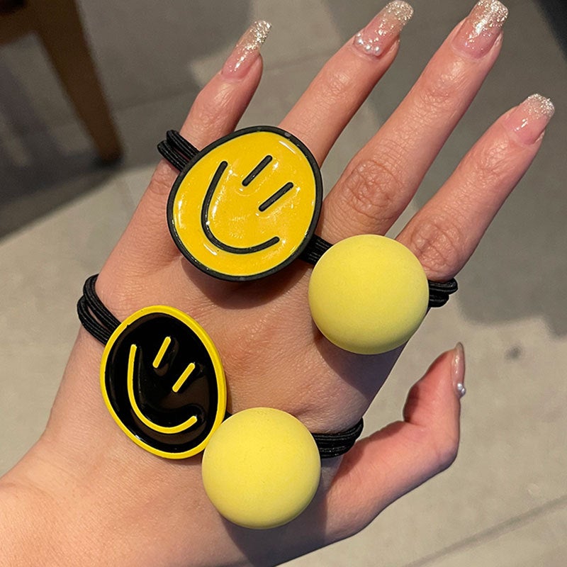 Korean Cartoon Headwear Cute Smiley Hair Accessories Matte Simple Elegant Elegant Elegant Rubber Band Internet Celebrity High-End Hair Rings For Women - Image 3