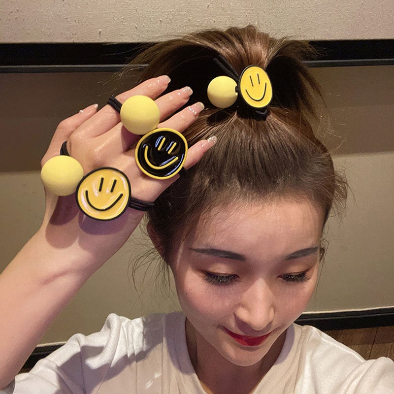Korean Cartoon Headwear Cute Smiley Hair Accessories Matte Simple Elegant Elegant Elegant Rubber Band Internet Celebrity High-End Hair Rings For Women - Image 2