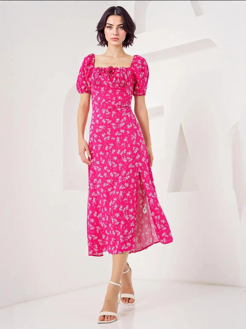 بيغ دارت فستان ميدي بطبعة زهور مع فيونكة