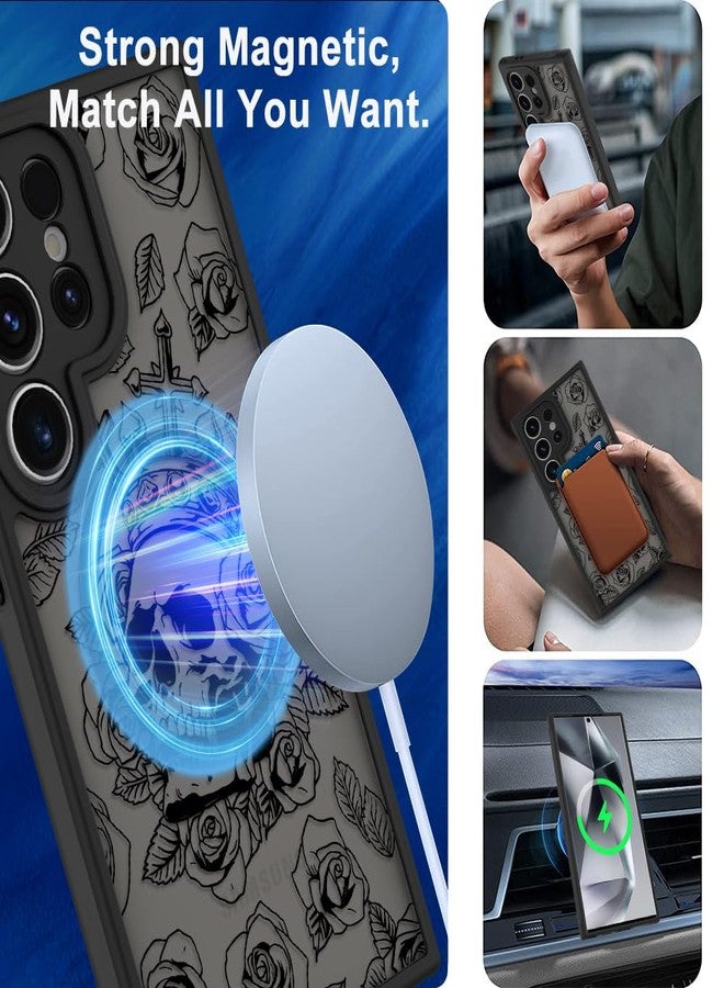 OOK Magnetic for Samsung Galaxy S24 Ultra Case [12FT Military Grade Drop Tested] [Compatible with MagSafe] Protective Full Body Protection Phone Case for S24 Ultra Case, Black Skull Flower - Image 5
