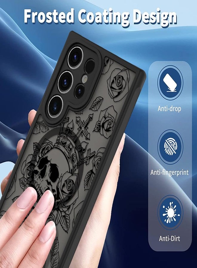 OOK Magnetic for Samsung Galaxy S24 Ultra Case [12FT Military Grade Drop Tested] [Compatible with MagSafe] Protective Full Body Protection Phone Case for S24 Ultra Case, Black Skull Flower - Image 2