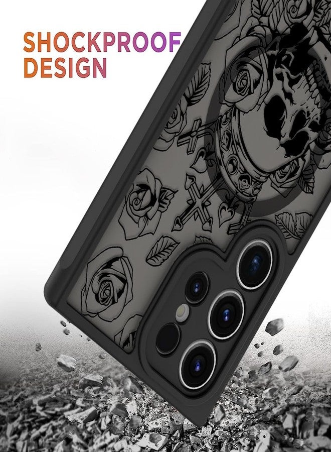 OOK Magnetic for Samsung Galaxy S24 Ultra Case [12FT Military Grade Drop Tested] [Compatible with MagSafe] Protective Full Body Protection Phone Case for S24 Ultra Case, Black Skull Flower - Image 3