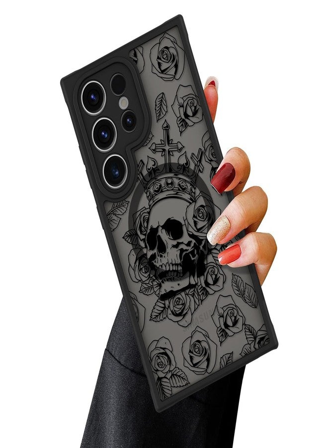 OOK Magnetic for Samsung Galaxy S24 Ultra Case [12FT Military Grade Drop Tested] [Compatible with MagSafe] Protective Full Body Protection Phone Case for S24 Ultra Case, Black Skull Flower - Image 1