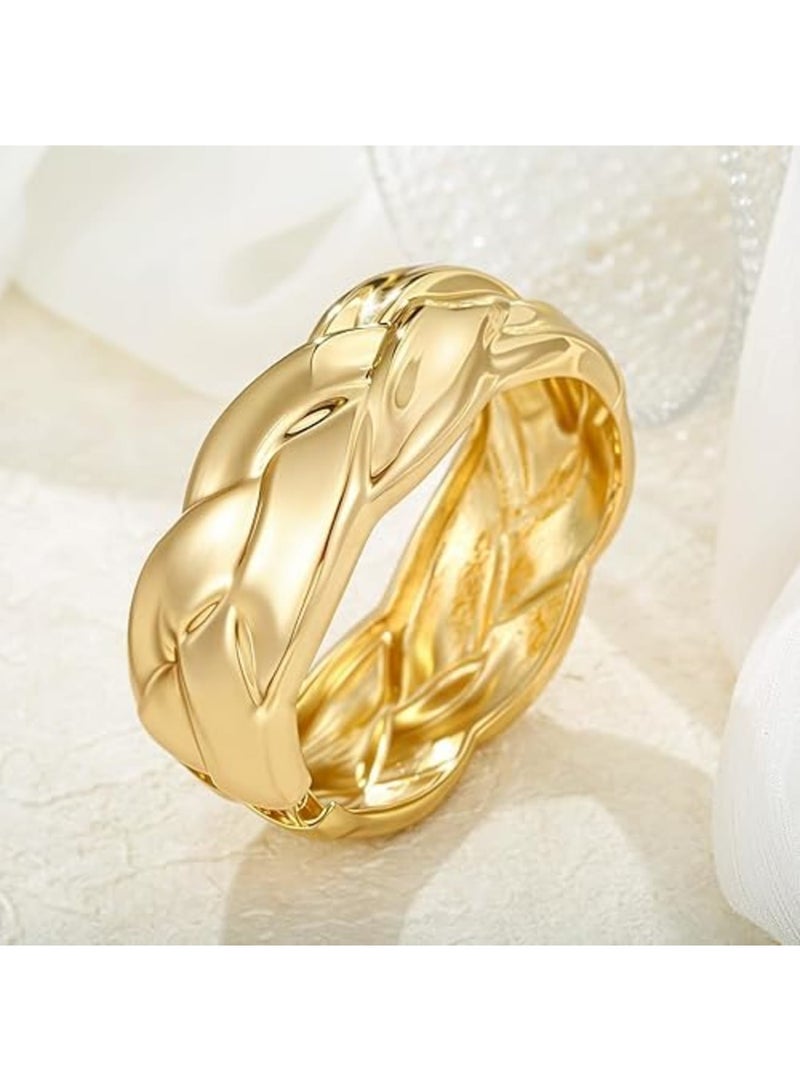 SYOSI Chunky Gold Bangle Bracelets, Wide Twisted Cuff Bracelet, Square Textured Minimalist Bangle Jewelry for Women, Fashion Statement Bracelet for Wedding, Party, Everyday Outfits, Elegant Gift - Image 3