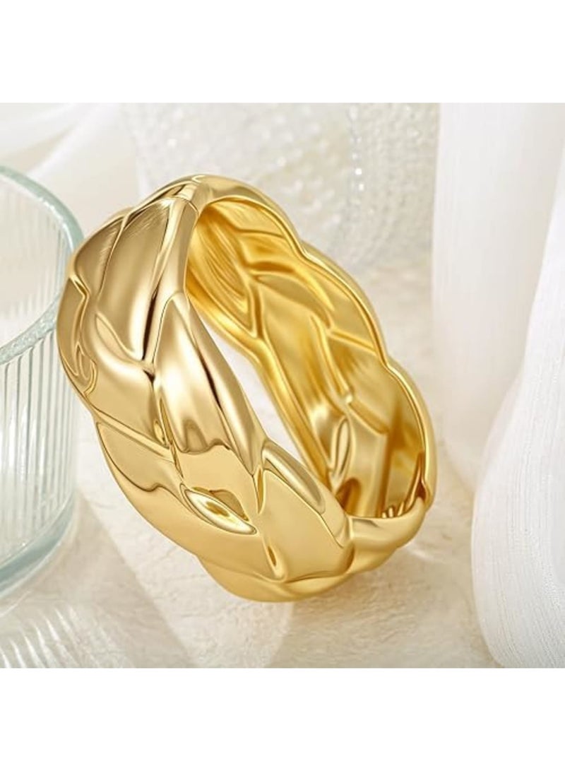 SYOSI Chunky Gold Bangle Bracelets, Wide Twisted Cuff Bracelet, Square Textured Minimalist Bangle Jewelry for Women, Fashion Statement Bracelet for Wedding, Party, Everyday Outfits, Elegant Gift - Image 4