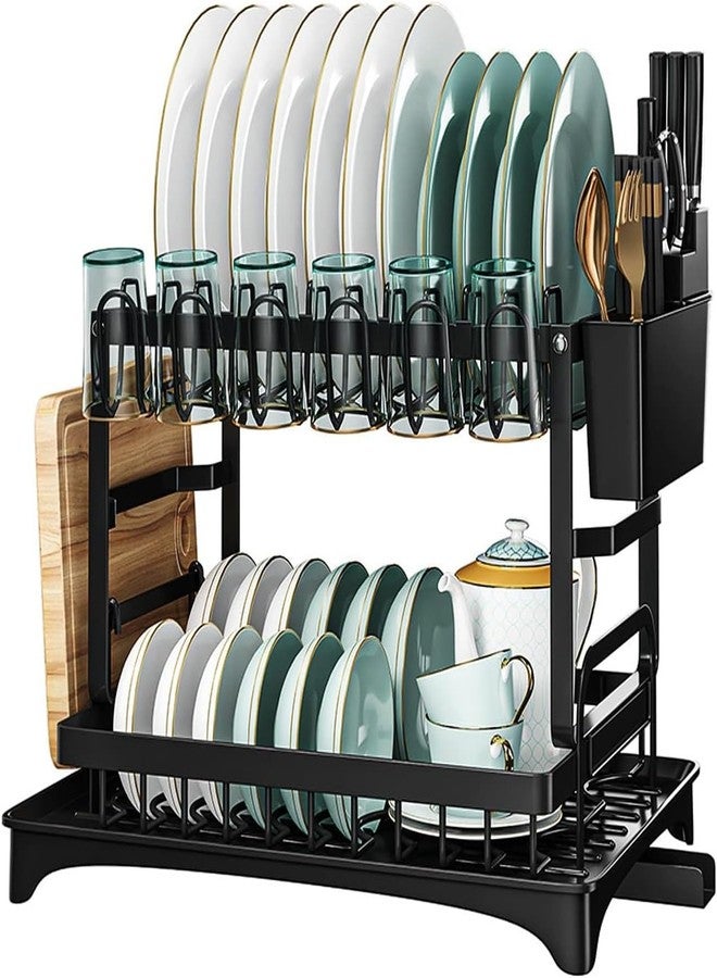 NYTRYD Kitchen Countertop Dish Drainer Rack - Larger 2-Tier Dish Drainer with Double Bowl - Cup, Draining Board, Cling Film Rack, Cutlery Rack. - Image 1