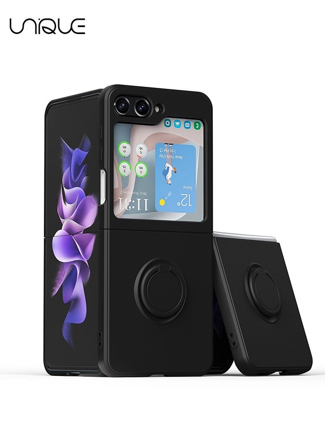 Unique For Samsung Galaxy Z Flip 5 Phone Case with Ring Stand Shockproof Full Body Protection Phone Case for Galaxy Z Flip 5 5G 6.7 Inch, Black - Image 1